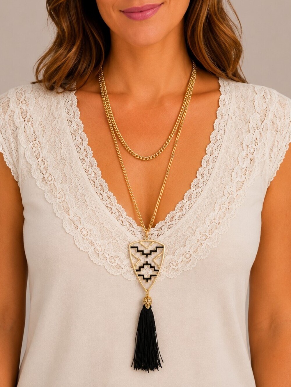 3/$30 Goldtone Geometric Flapper Sautoir Tassel Pendant Long Chain Necklace